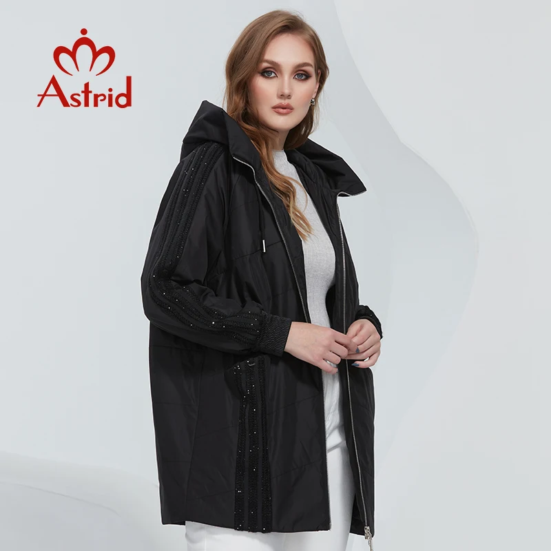 

Astrid 2022 Spring Women's Parkas Oversize Padded Coats Hooded Fashion Wool Textile Stitching Jacket Outerwear Quilted AM-10122