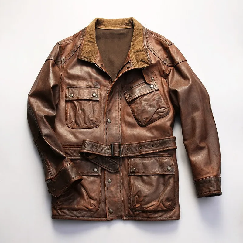 Mid-length leather for men top layer vegetable-tanned calfskin