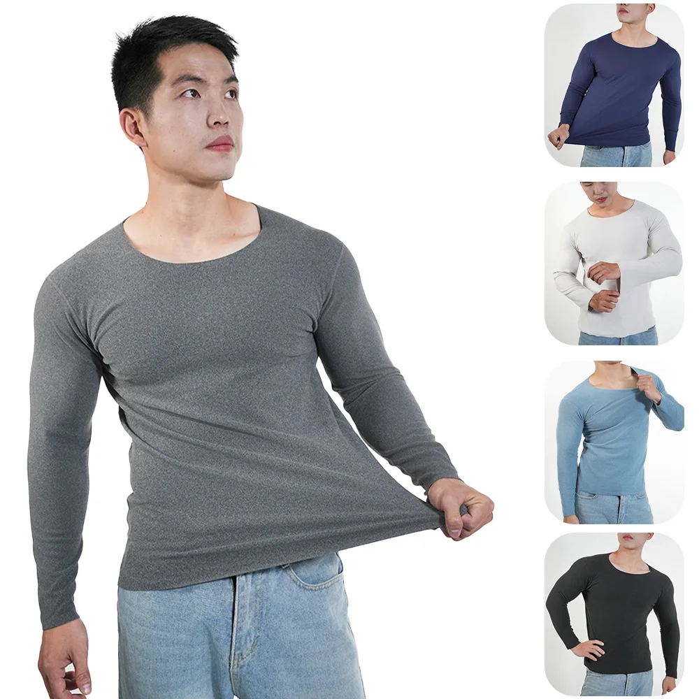 2pcs Thermal Underwear Tops Men Autumn Tight Winter Clothes Thermal Shirt Round Neck Thin Slim Fit Long Sleeve T shirt Plus Size