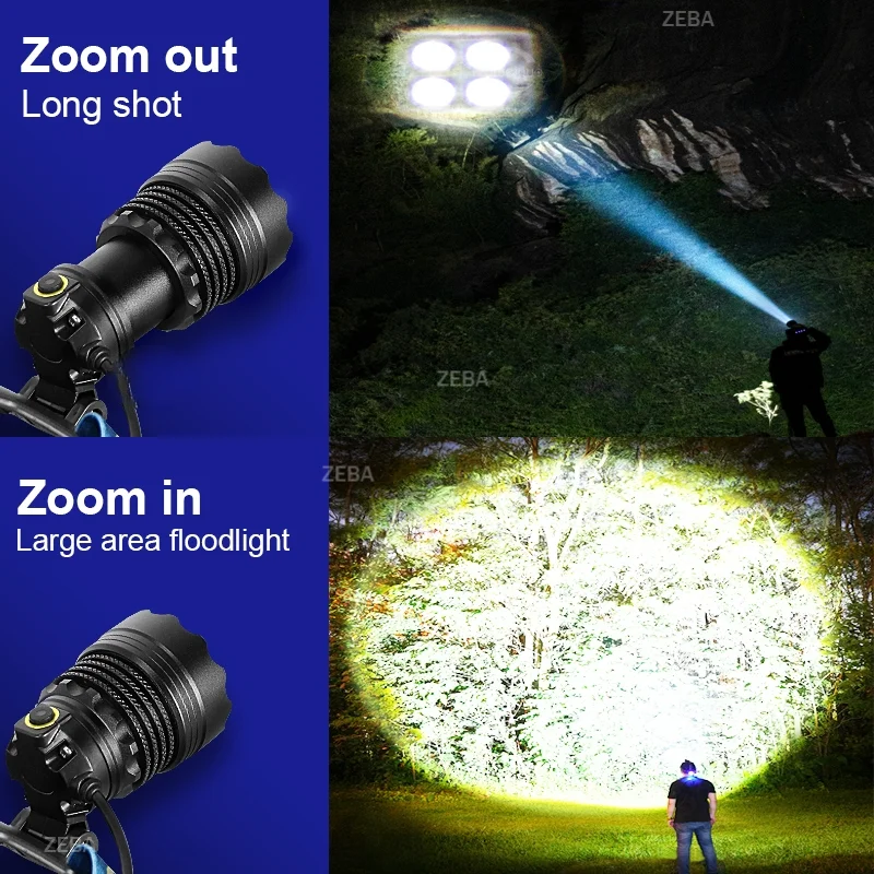 

2026 Upgraded Headlamp 4 core Super Long Range Powerful LED High Power Zoom Headlight Strong Light Head Lamp Fishing Hiking Lamp