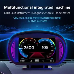 Mais novo p2 ler rpm temperatura do óleo falha do motor obd2 + gps + medidor de inclinação head up display velocímetro do carro acessórios para carro universal