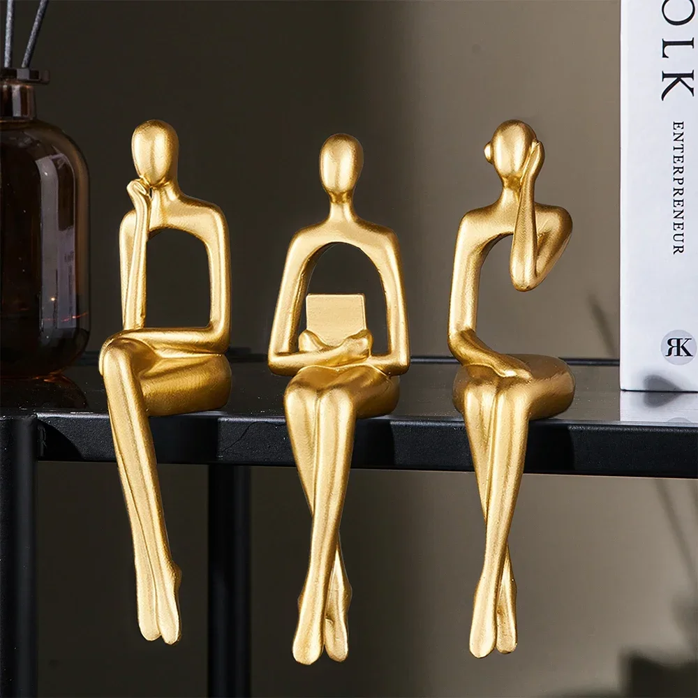 Nordic Home Decoration Accessories Resin Abstract Thinker Statue Golden Decorative Office Decoration Crafts Statue Figurine