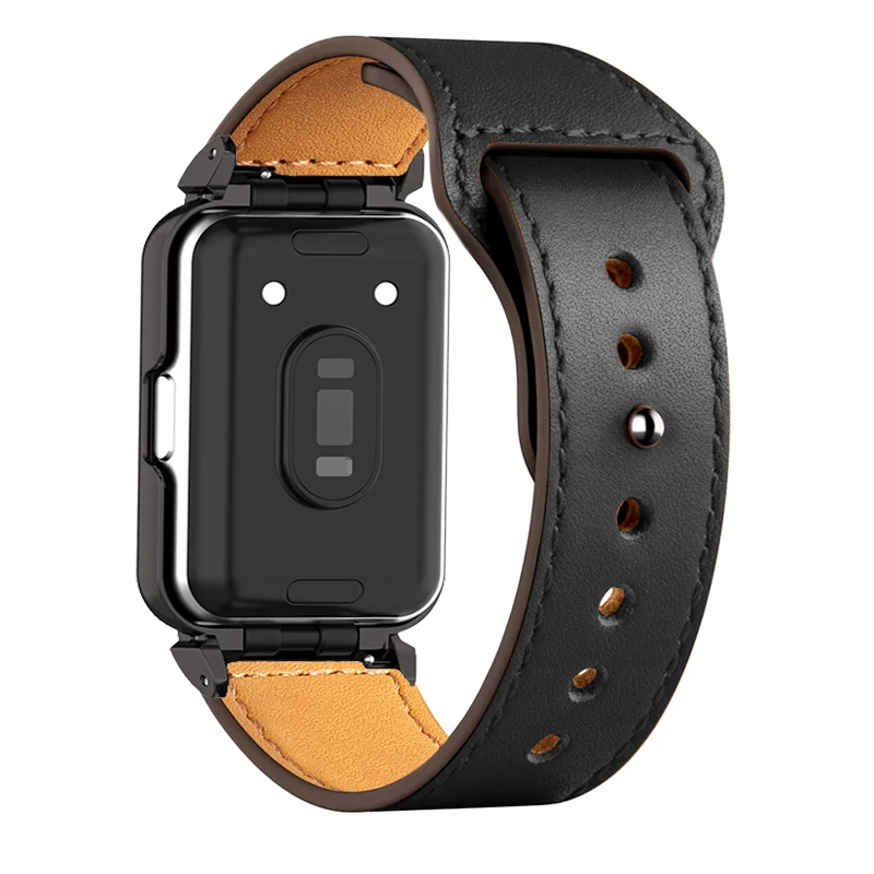 حزام جلد وحامي علبة معدنية ، سوار ساعة لسامسونج غالاكسي فيت 3 ، حزام أساور ، إطارات واقية