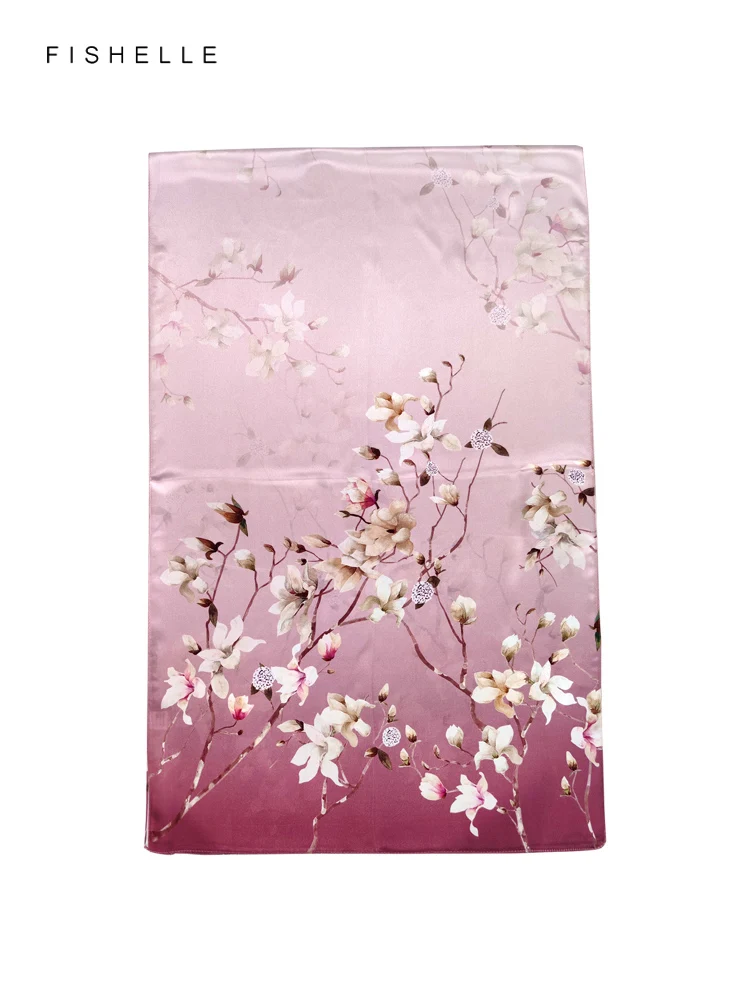 Yulan magnolia printed real silk women long scarves spring summer luxury shawl natural silk scarf female wrap gift for lady