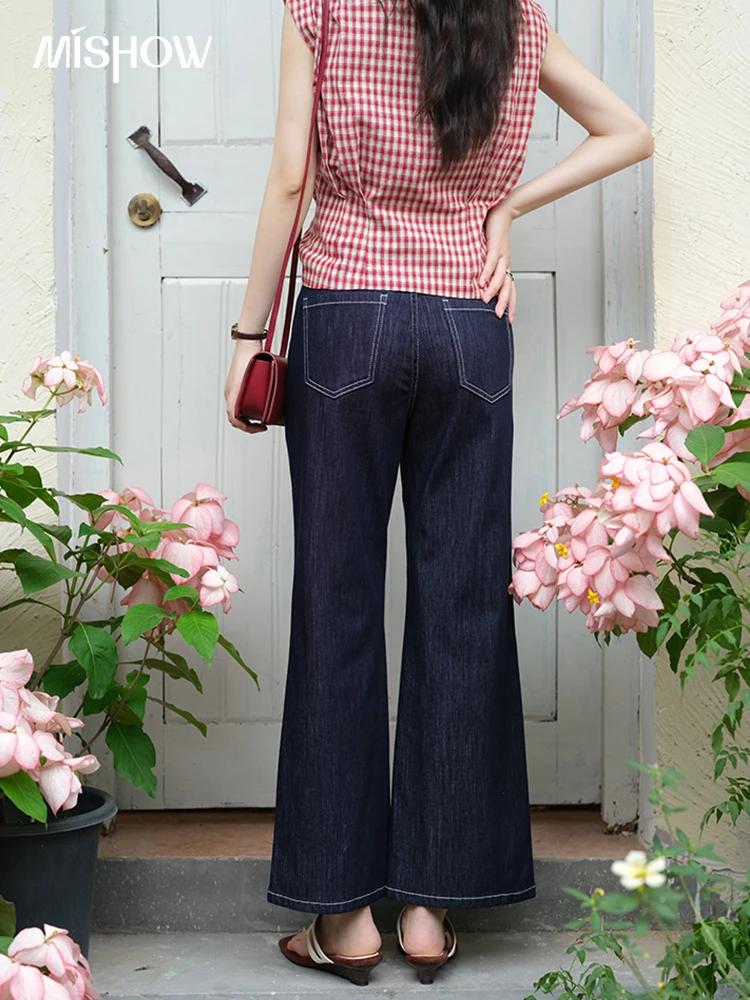 MISHOW Women's Fashion Flared Jeans 2025 Summer New Casual Zipper Pocket High Waist Straight Pants Ladies Clothing MXE37K1010