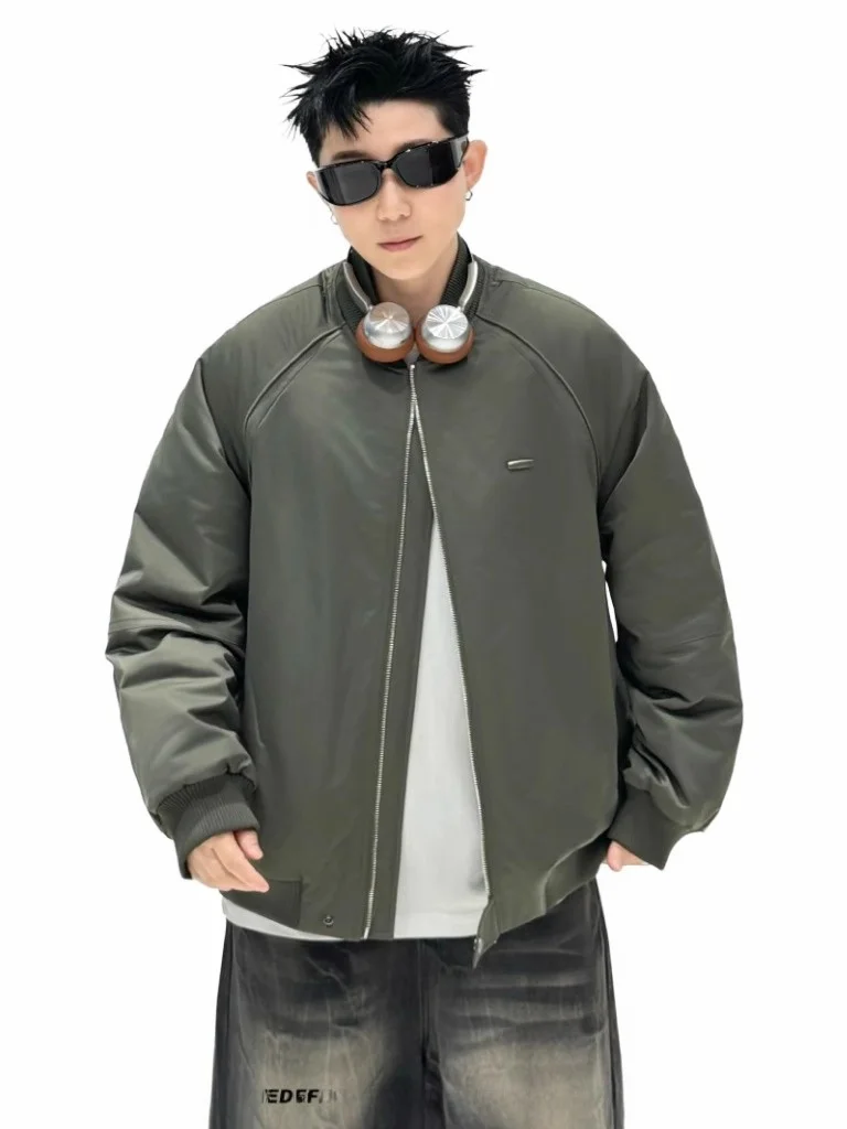 

Мужская хлопковая куртка свободного кроя, осенне-зимняя новинка, в стиле High Street, с воротником-бомбером, теплая повседневная куртка с длинными рукавами