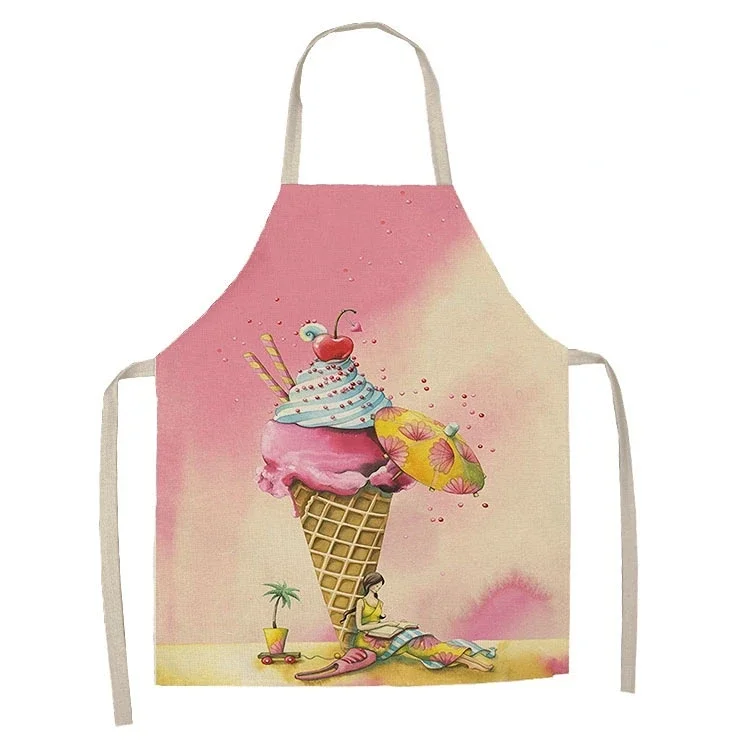 1 piece cake donut pattern printed linen apron kitchen cooking baking apron home cleaning anti-stain tool