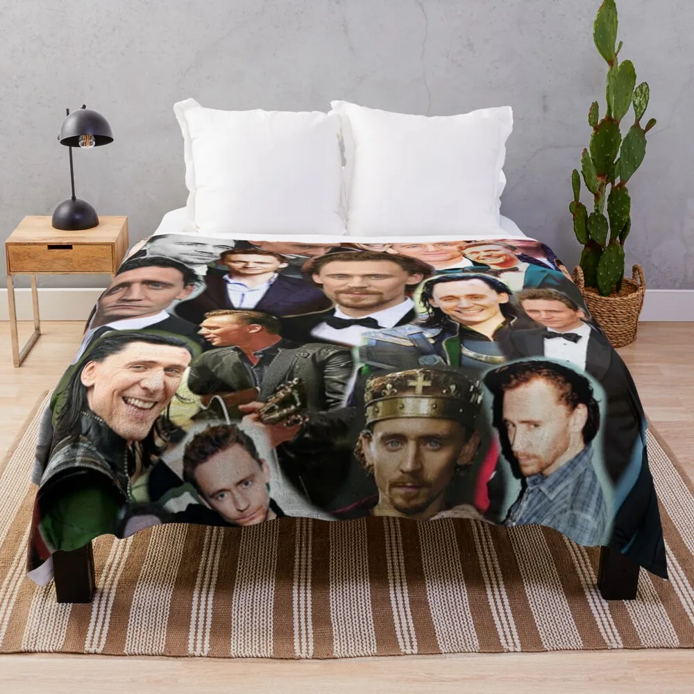 

Tom Hiddleston Photo Collage Throw Blanket Luxury Luxury Brand blankets and throws bed plaid Blankets