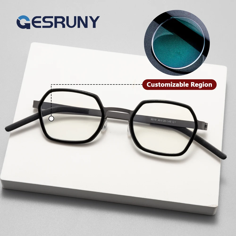 

Gesruny Polygon Glasses Frame Lightweight Customizable Prescription Optical Glasses Reading glasses Men Women Anti Blue Light