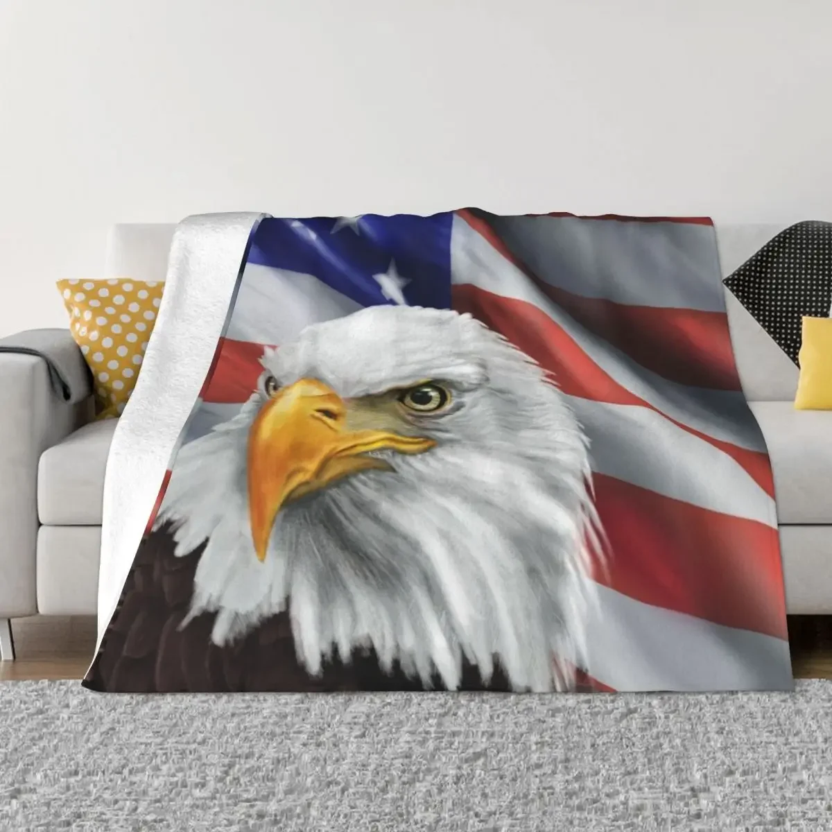 

Patriotic American Eagle and Flag Throw Blanket Soft Luxury Thicken christmas decoration Multi-Purpose Blankets