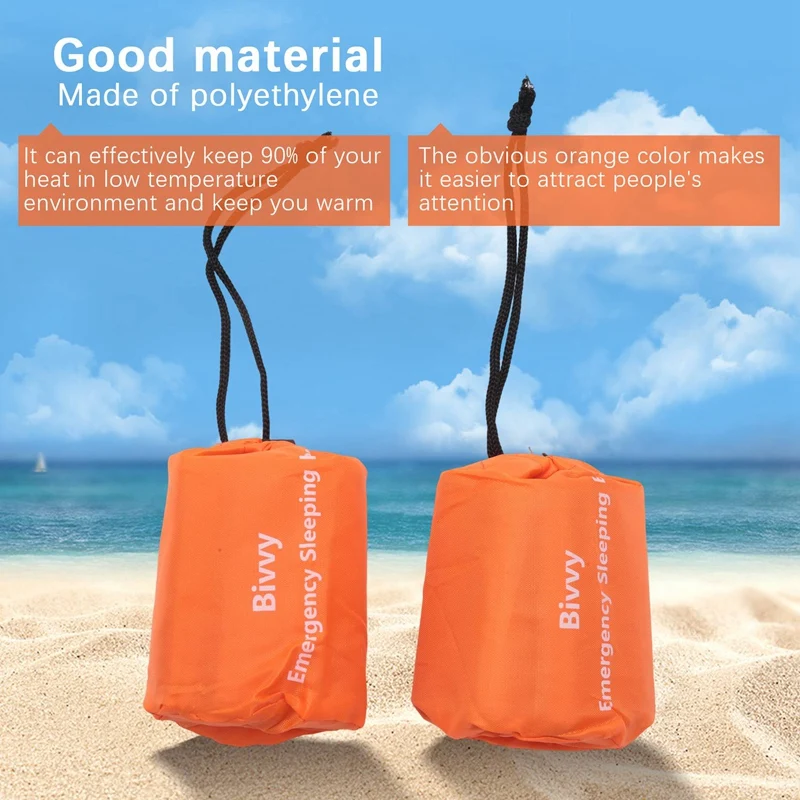 2-Pack Emergency Sleeping Bag Thermal Waterproof Survival Blanket For Outdoor Camping Hiking