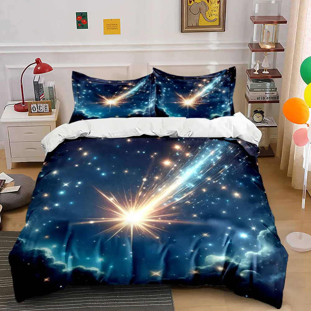 

Shooting star across sparkling sky Pattern Duvet Cover Set Digital Print Colorful Polyester Bedding with Zipper Closur for gifts