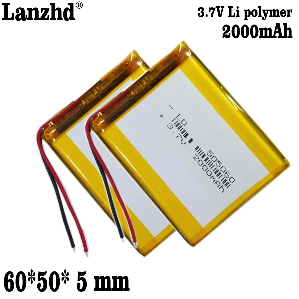 1-10ชิ้น505060 3.7โวลต์2000มิลลิเธียมโพลิเมอร์แบตเตอรี่ Li-Po สำหรับไฟ LED แบตสำรองลำโพงบลูทูธจีพีเอสของเล่นไฟฟ้า