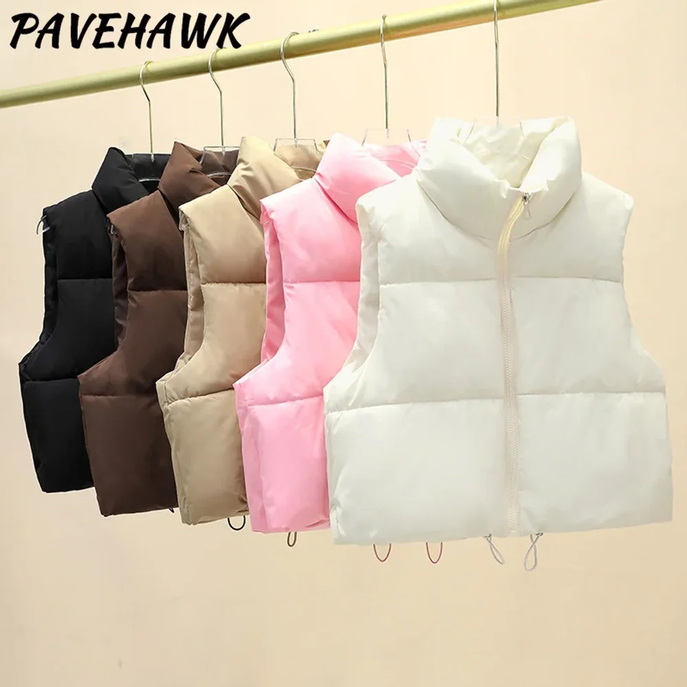 

Women Autumn Winter Short Down Vest Stand Collar Warm Casual Elegant Sleeveless Coats Outdoor Quilted Travel Jackets Clothes