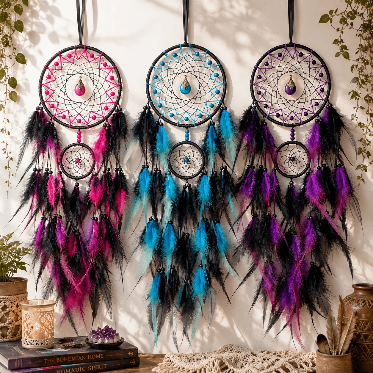3 Colors Boho Handmade Dreamcatcher, Wall Hanging Ornament, Window Hanging, Tribal Style Decor for Home, Party & Festival Gifts,