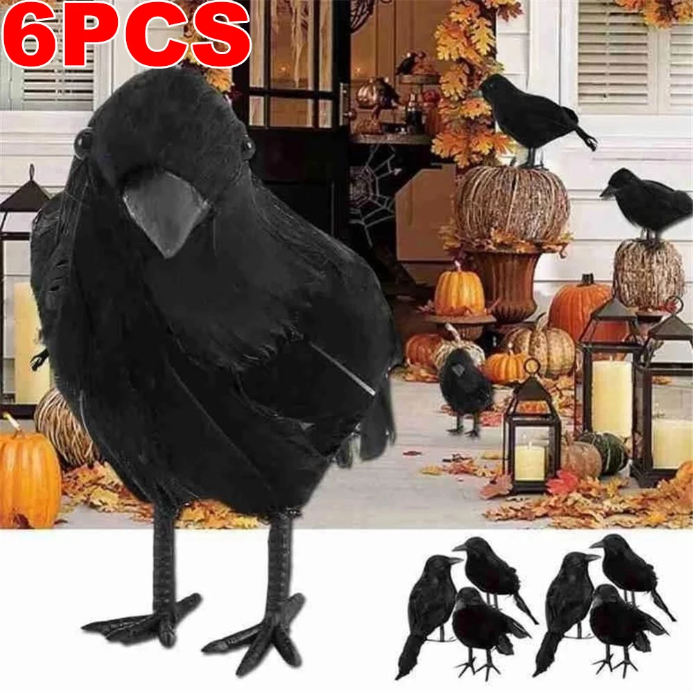 Small Simulation Fake Bird Realistic Halloween Black Crow Model Home Decoration Animal Scary Toys Eye-catching Lightweight