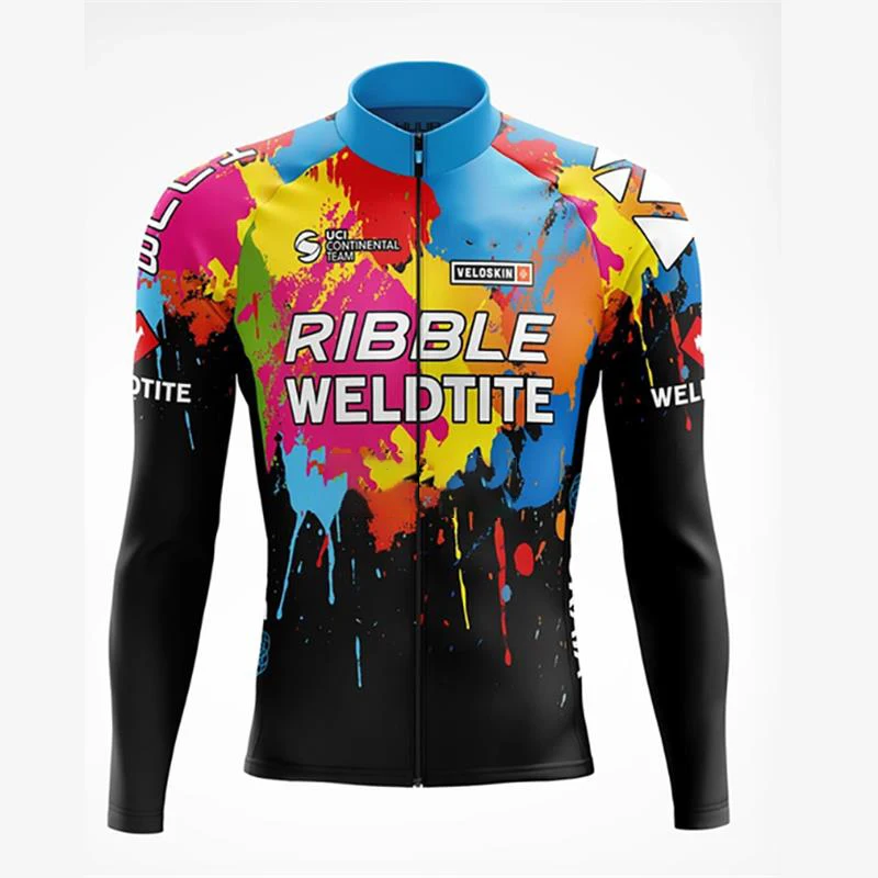 2025 Cycling Clothing Team Cycling Jersey Long Sleeves Road Bike Maillot Ropa Ciclismo Breathable colored ink Bicycle T-shirt
