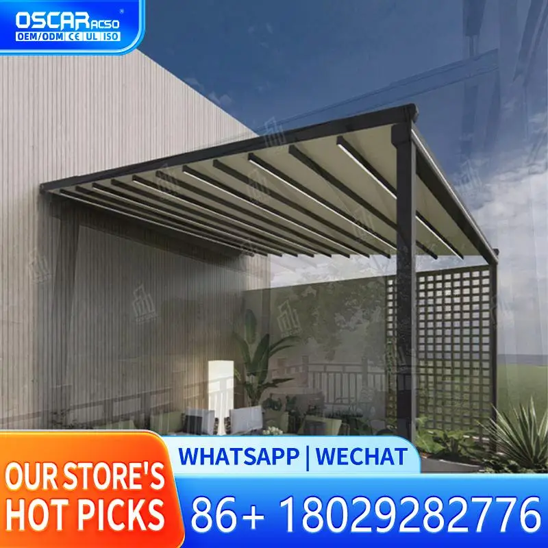 

4*3 Electric Patio Sun Shade Beige Retractable Pergola Waterproof Adjustable Garden Courtyard Patio Deck Retractable Canopy Perg