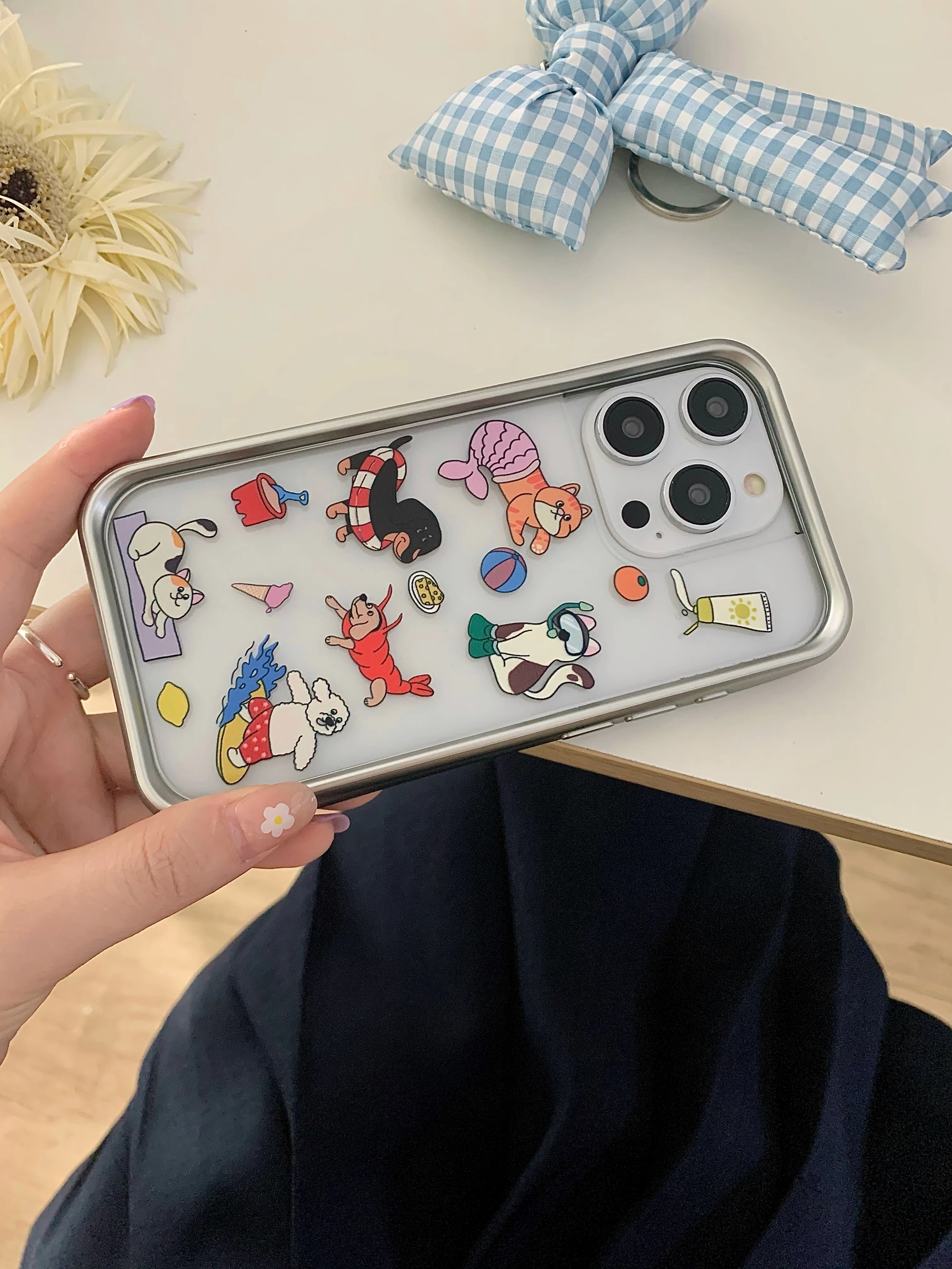 Korean Ins Cute Dachshund Dog Funny Animals Electroplated Edge Clear Phone Case for iPhone 15 14 13 Pro Max 12 Pro Back Cover image 5