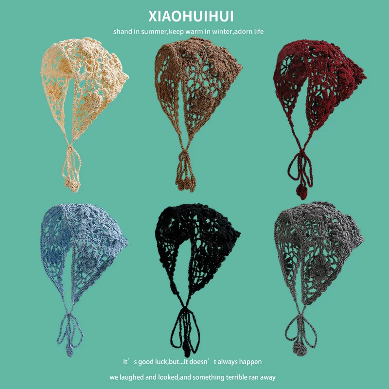 

Bohemian Hollow Flower Triangular Hair Scarf for Women Summer and Autumn Seaside Travel Photo Versatile Sweet Pullover Cap