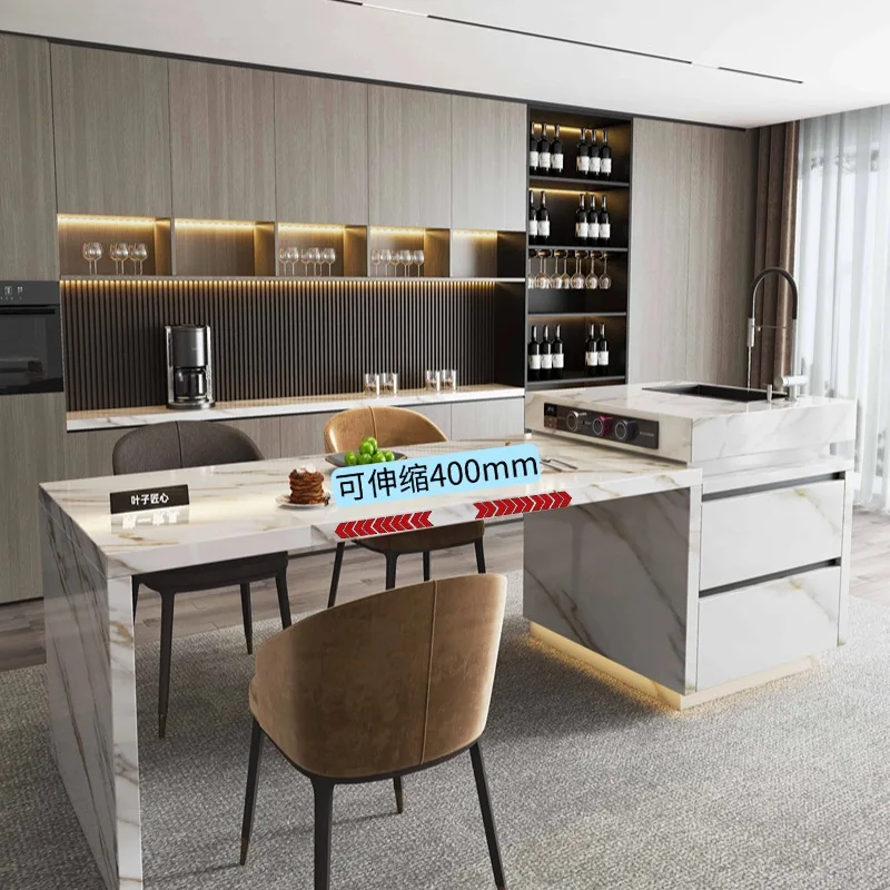 LH island dining table integrated household retractable open kitchen table rock slab guide table