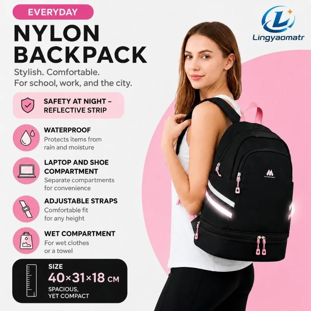 Dry-wet Separation Gym Backpack Large Capacity Reflective Strip Design Sports Backpack Foldable with Shoe Compartment Gym Bag