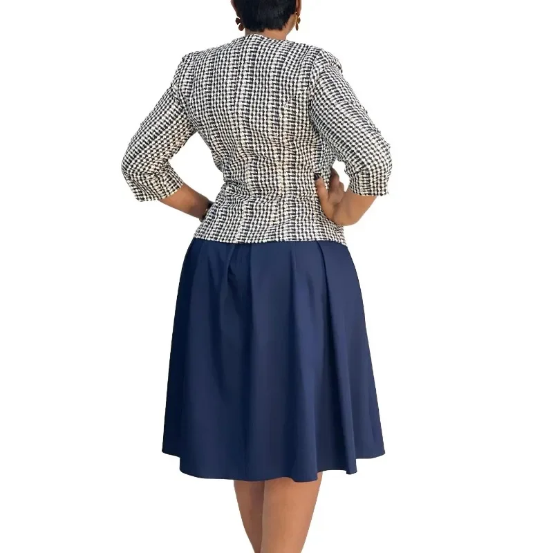 فساتين Dashiki الأفريقية للنساء موضة الخريف والشتاء الأفريقية 3/4 كم فستان ميدي مع معطف ملابس أفريقية للنساء