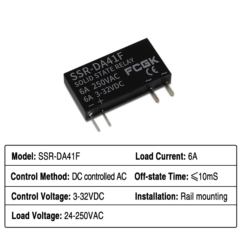 Slim Relay SSR-41FDA SSR-41FDD Solid State Relay 6a Din Rail Relay DC Control AC DC Control DC