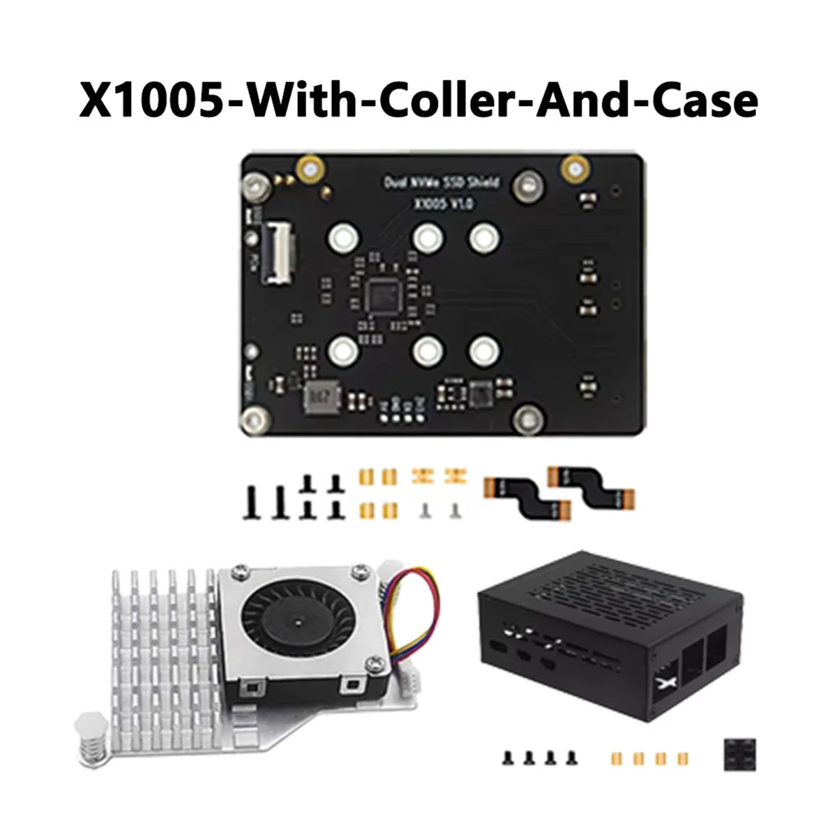 X1005 Dual NVME SSD Shield with Cooler+Case PCle to M.2 Dual SSD for Raspberry Pi 5 Supports Hailo-8 AI Accelerator