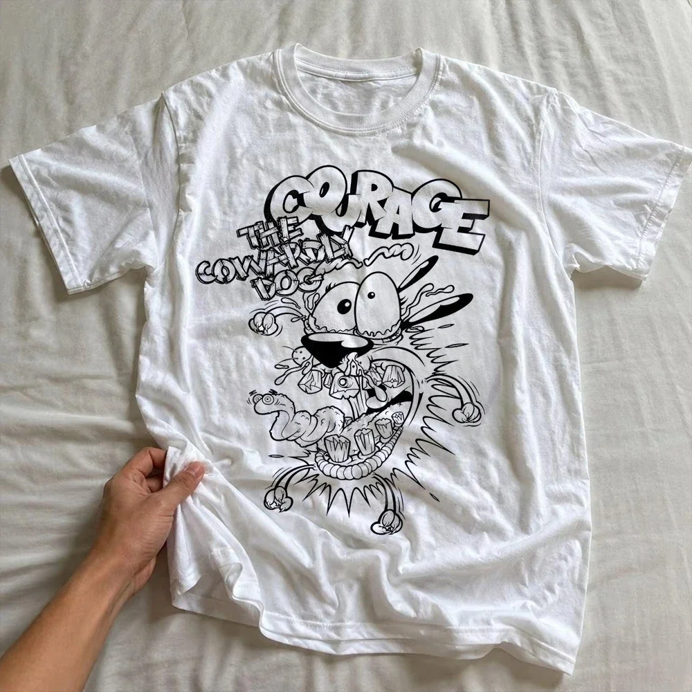 Vintage Courage the Cowardly Dog Cartoon Print Short Sleeve T-Shirt Retro Unisex Graphic Tee 90s Nostalgia Summer Streetwear Top