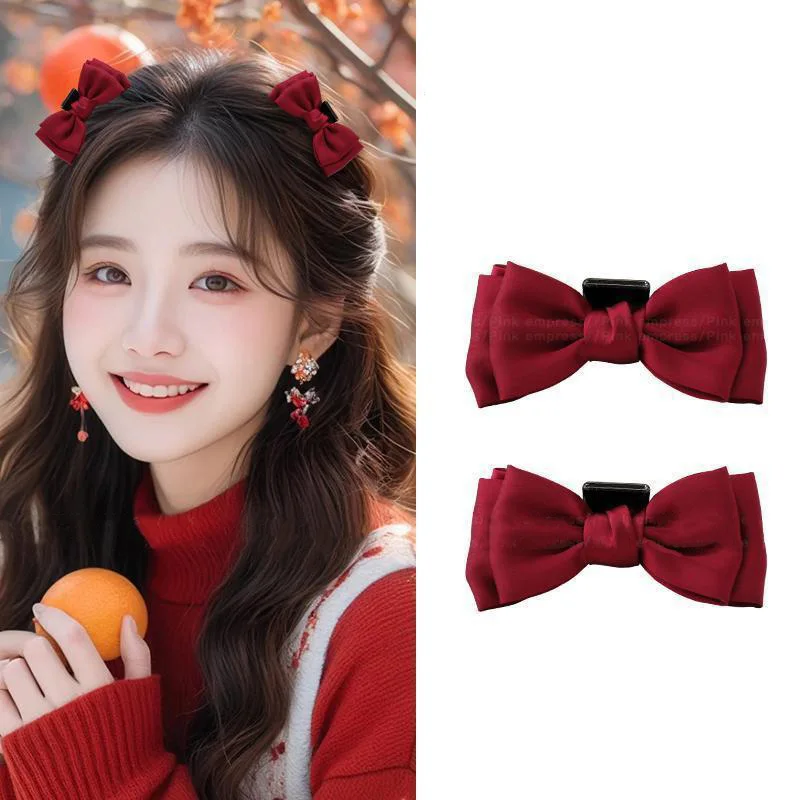 2PCS/Set Red Bow Hair Clips Black Bowknot Hair Claws Sweet Girl Headwear Kids Hairpins Barrettes Fashion Women Hair Accessories