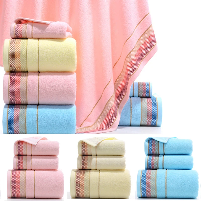 

Cotton Bath Towels Set 2 Washcloth and1 Bath Towel Adult Quality Soft Absorbent Sweat Towel Bathroom Hotel Beauty Salon Home Use