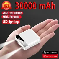 Mini Power Bank 30000mAh Large-capacity Super Fast Charge Built-in Cable Portable External Battery For Iphone Samsung Xiaomi