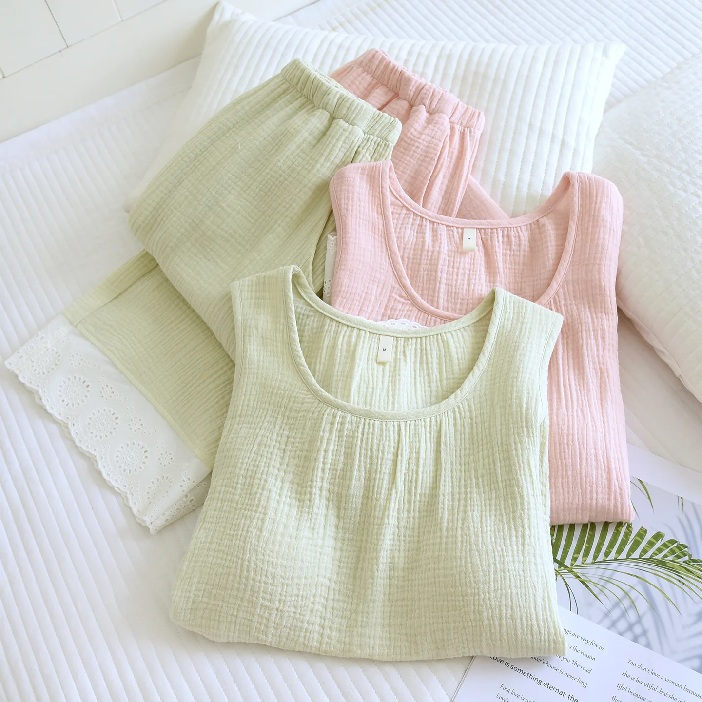 

Cotton Women's Sling Pants Pajamas Summer Female Sleepwear 2 Piece Set Nightwear Lady Pyjamas Loungewear