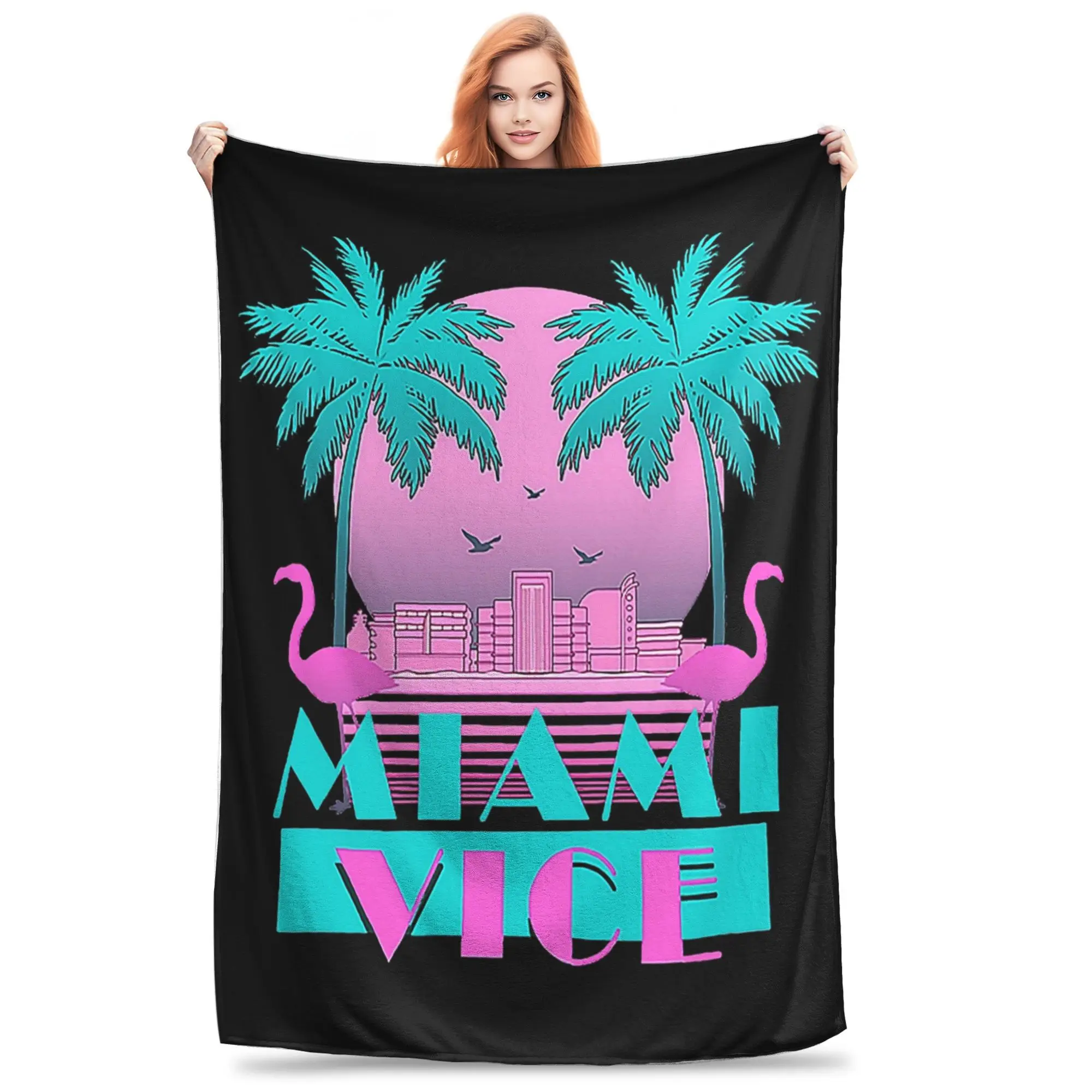 

Miami Vice - Retro 80s Design Blanket Soft Warm Flannel Throw Blanket Plush for Bed Living room Picnic Travel Home Sofa