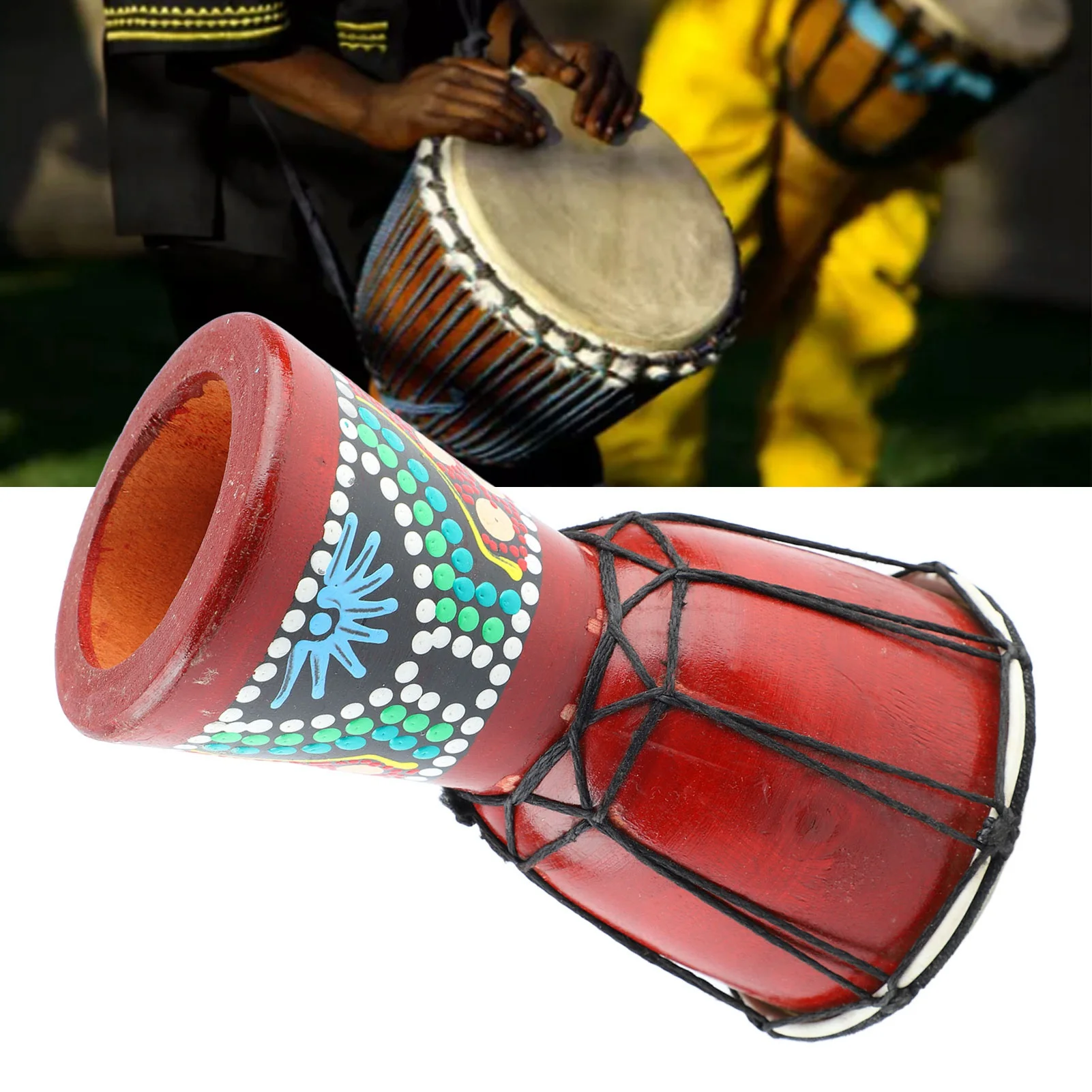 African Drum 5in Wooden Djembe Hand Percussion Instrument Crisp Sound for Kids Adults Percussion Instrument