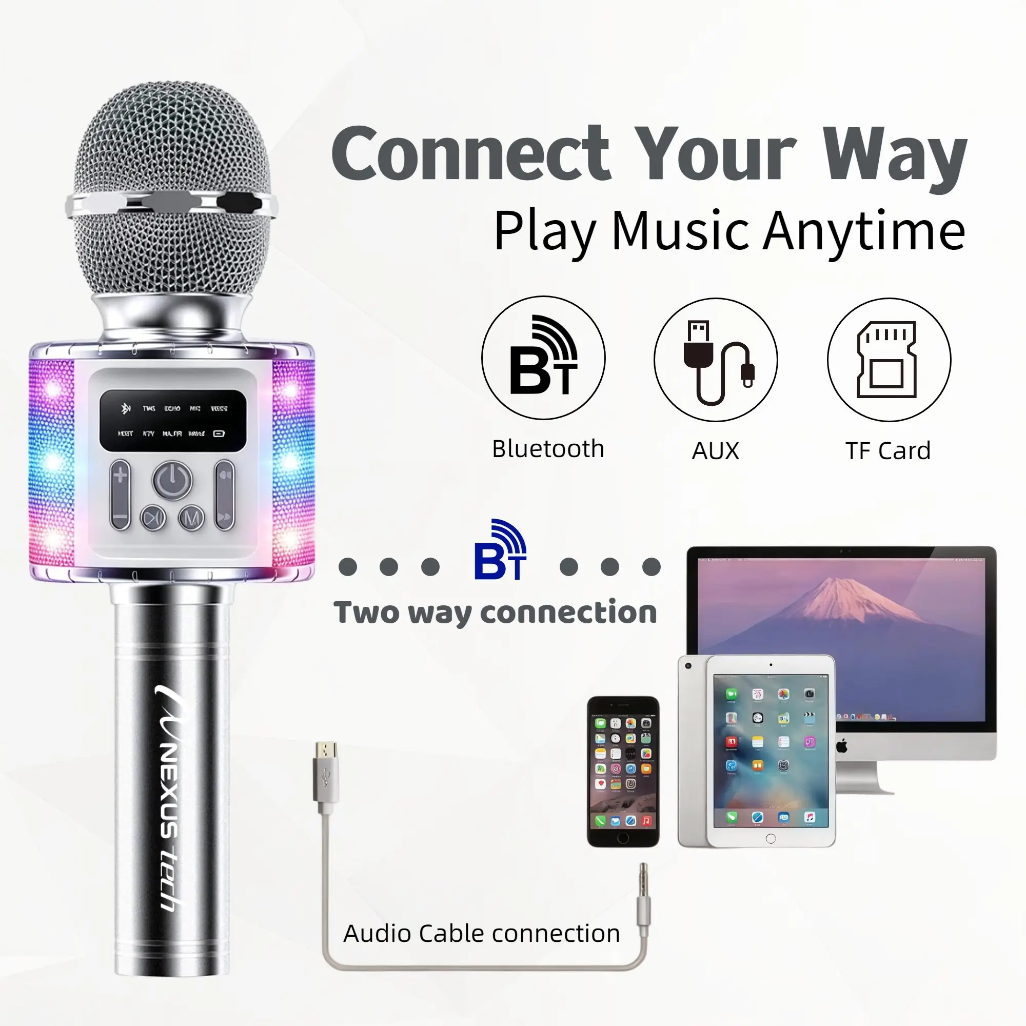 TWS Dual Wireless Karaoke Microphone with Speaker, RGB Lights, 5W, Voice Changer, Bluetooth Duet Singing Mic for Party Home KTV Adults Kids - view 6