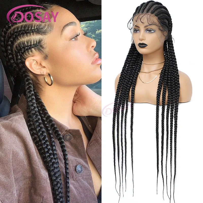 Cornrow Vlecht Pruik Synthetische Vlechten Haar Knooploze Cornrow Zijdeel Gevlochten Pruiken Voor Zwarte Vrouwen Box Vlecht Pruik Full Lace Pruik