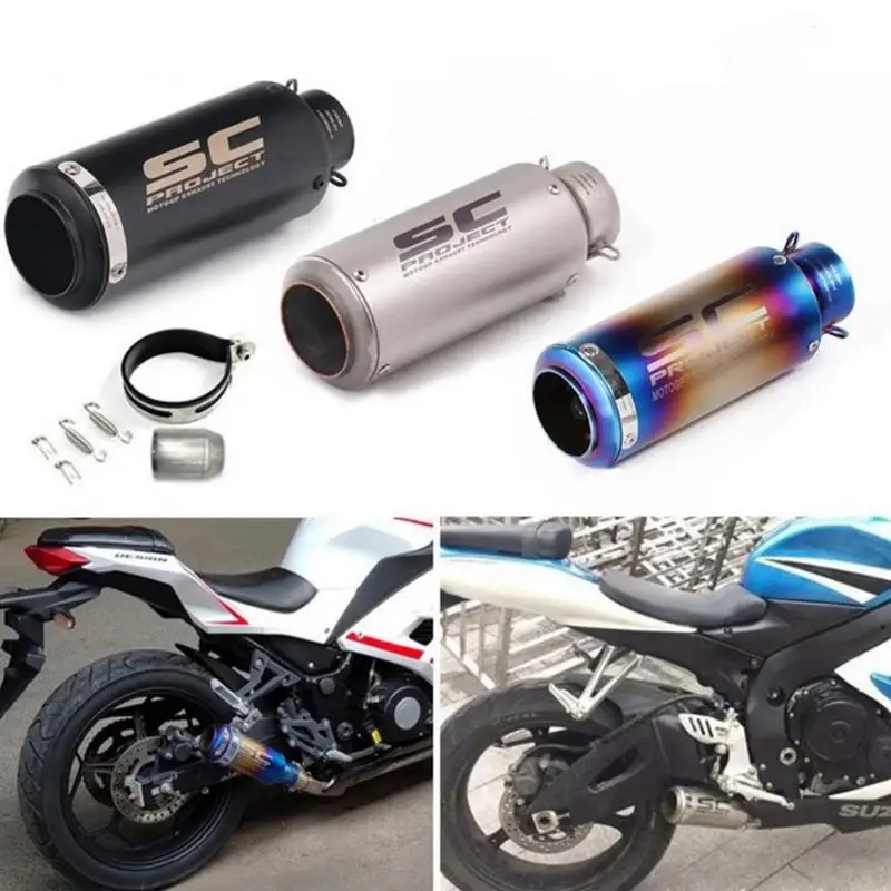 Motorcycle Exhaust Pipe Slip On Exhaust Stainless Steel 51mm/60mm Exhaust Pipe Replacement For Dirt Bike Street Bike Scooter ATV