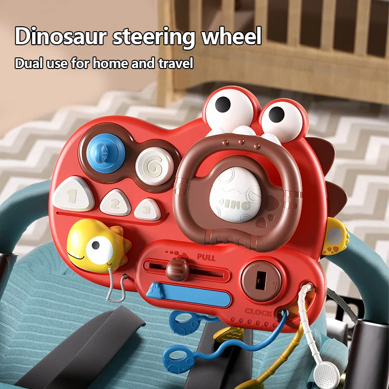 Volante de dinosaurio para bebé, juguete Montessori, cuerda de tracción, juguete sensorial para bebé de 6 a 12 meses, juguetes de actividad de silicona, juguete educativo para niños