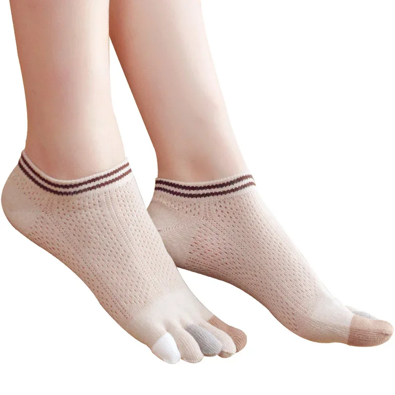 

4 Pairs Summer Five Finger Socks Women's Pure Cotton Thin Boat Socks Short Tube Split Toe Socks