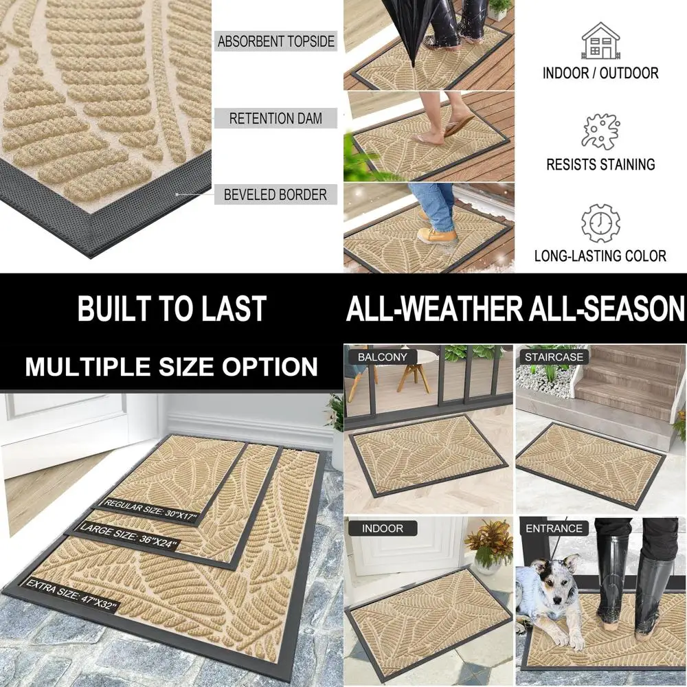 

Durable Rubber Doormat, Non-Slip Indoor/Outdoor Mat, Stain-Resistant, Easy to Clean, 36x24, Beige