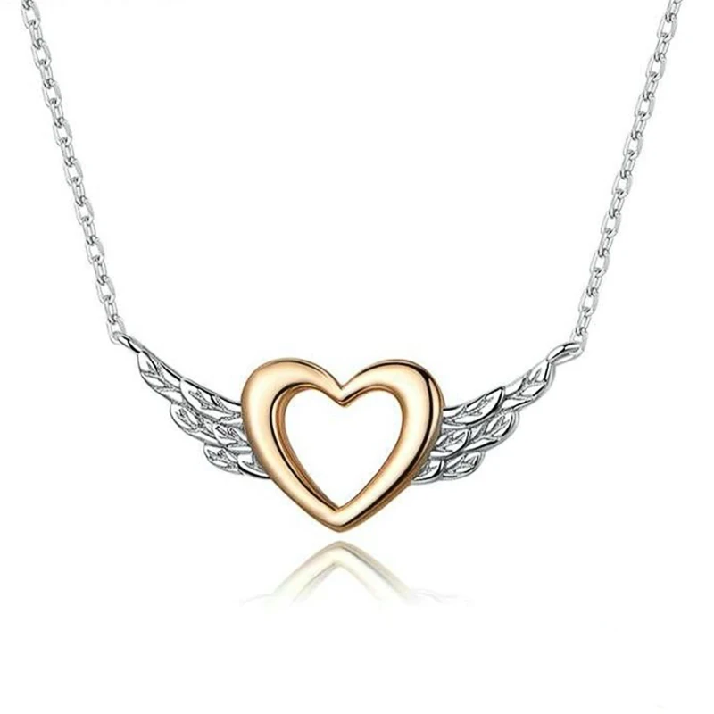 Huitan-collar con colgante de ala de corazón ahuecado de dos tonos para mujer, accesorios de cuello de Boda nupcial romántica, Nueva joyería de declaración