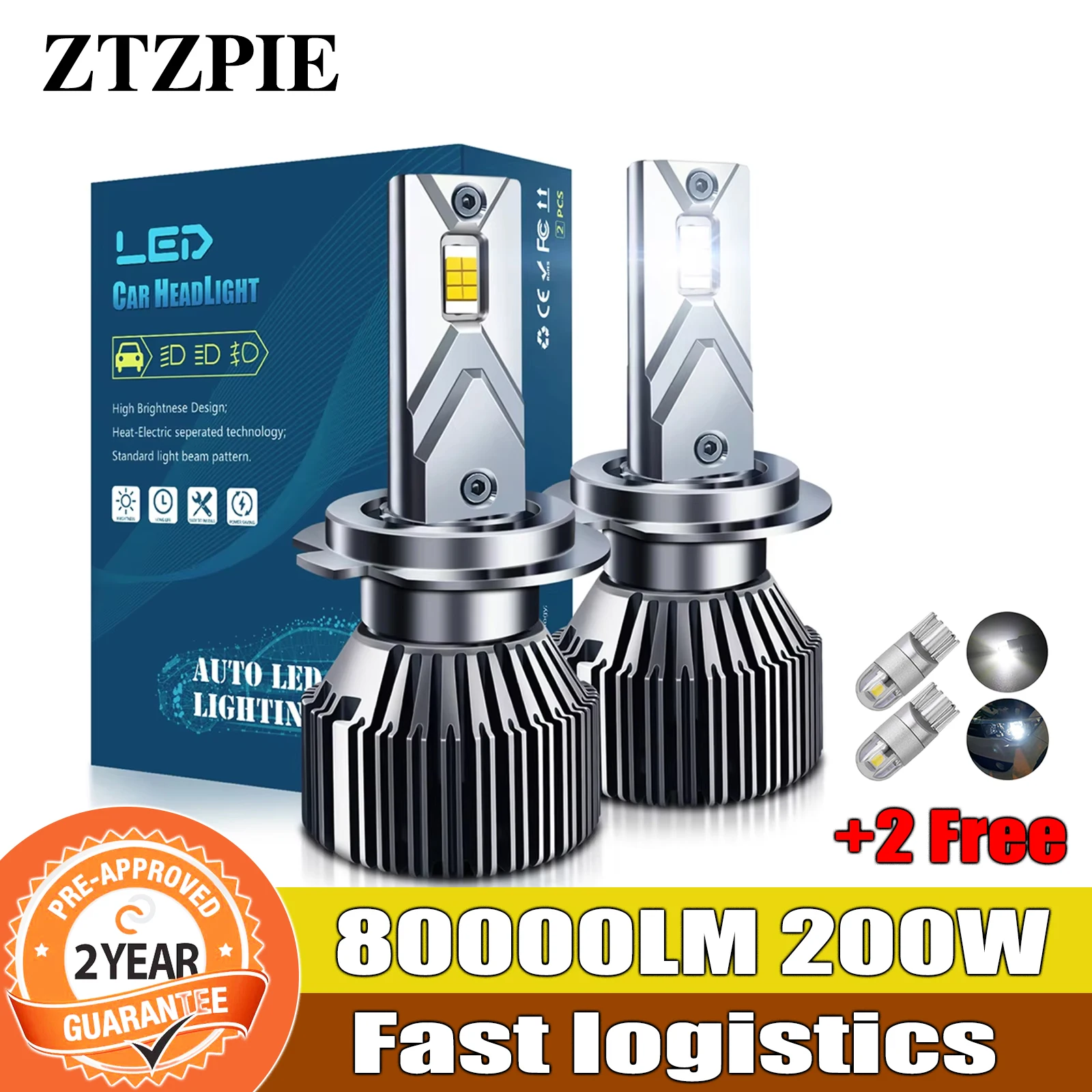 ZTZPIE 6000K HB3 HB4 9005 9006 H1 H7 H4 H11 9012 Bulb Led Lamp CSP 3570 High Power Car Headlight Fog Light 200W 80000LM