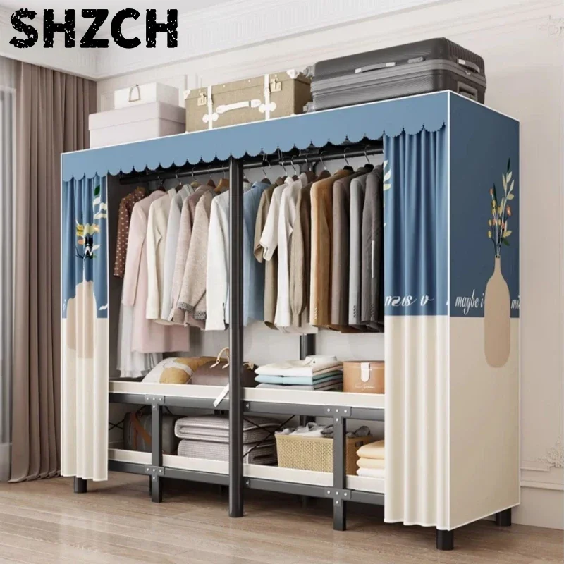 Folding Steel Frame Wardrobe Installation-Free Open Closet Durable and Economic Storage Cabinet for Clothes for Bedroom