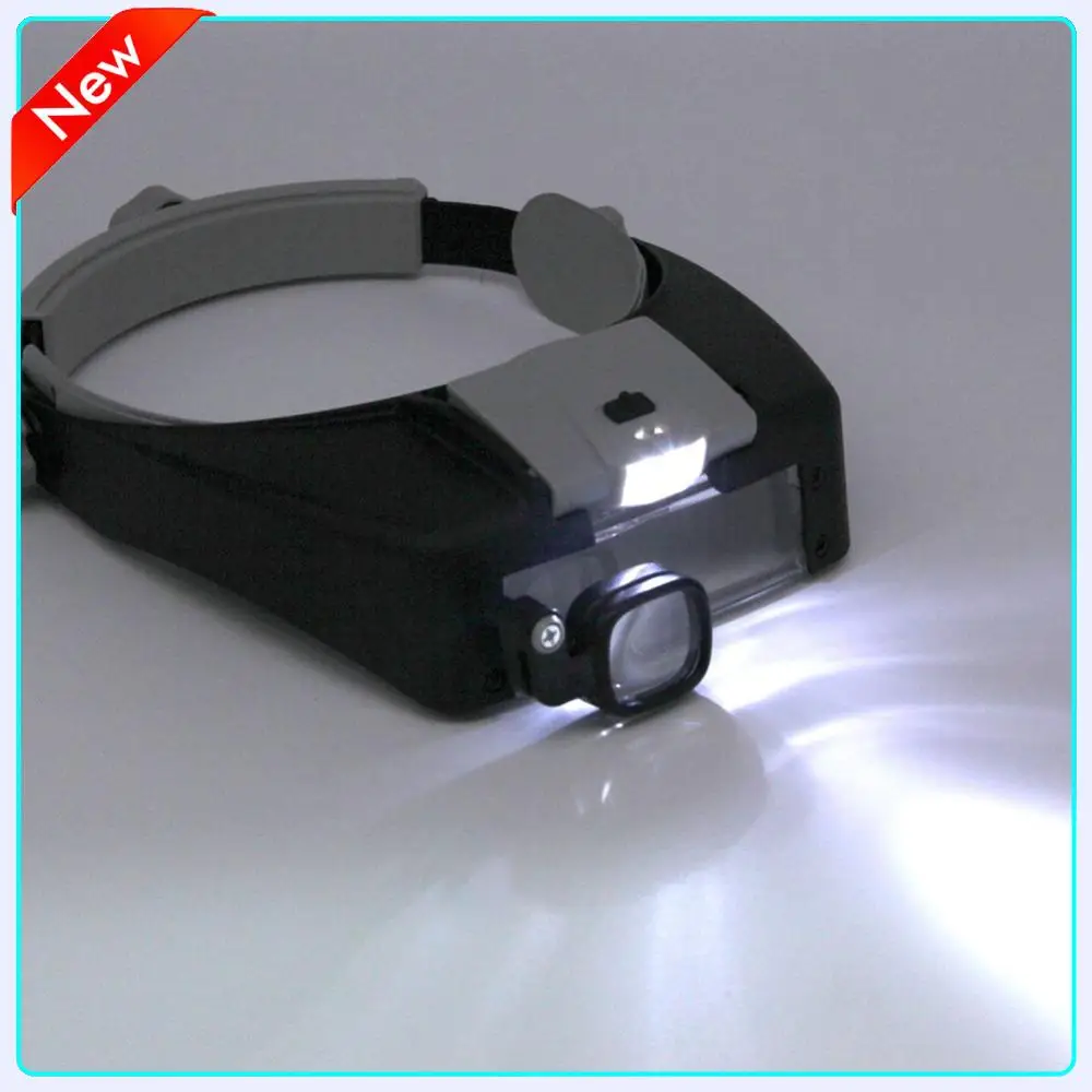 

Увеличительное стекло для шлема с 2-светодиодной подсветкой, носимая лупа, регулируемая повязка на голову, многофункциональная для чтения, ювелирных изделий, ремонта часов