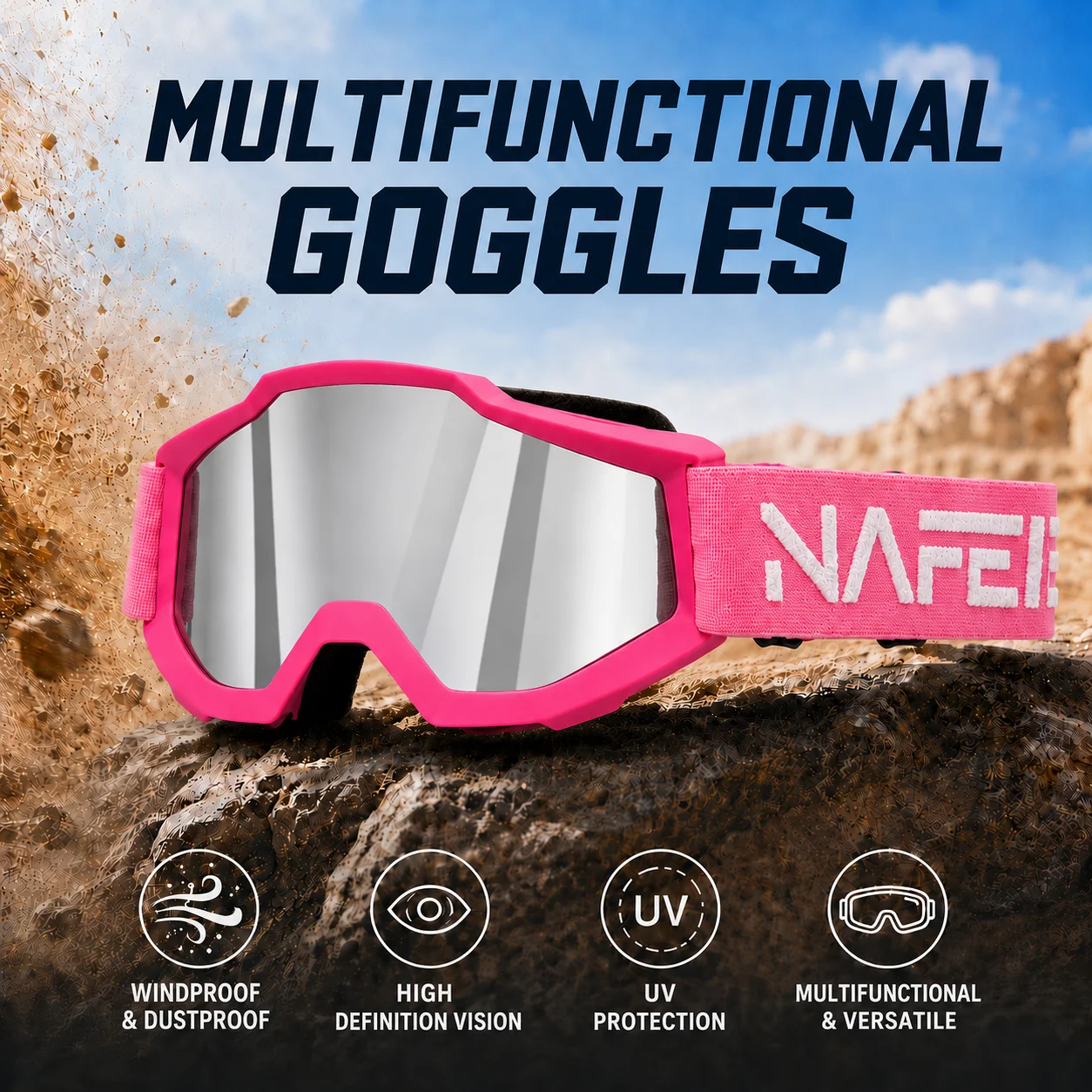 

Motocross goggles, riding protective glasses, UV-proof, wind and sand resistant, universal helmet glasses for mountain bikes and