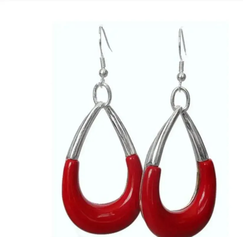 

Fashion 925 Sterling Jewelry Gems Ring Hoop Hook red Earrings