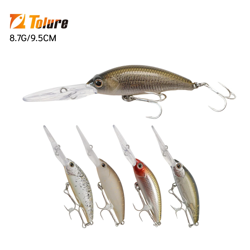 TOLU 1PCS Minnow Köder 9,5 cm 8,7g Wobbler Angeln Locken Tieftauchen Künstliche Harten Köder Trolling Boot meer angeln Bass Hecht Köder