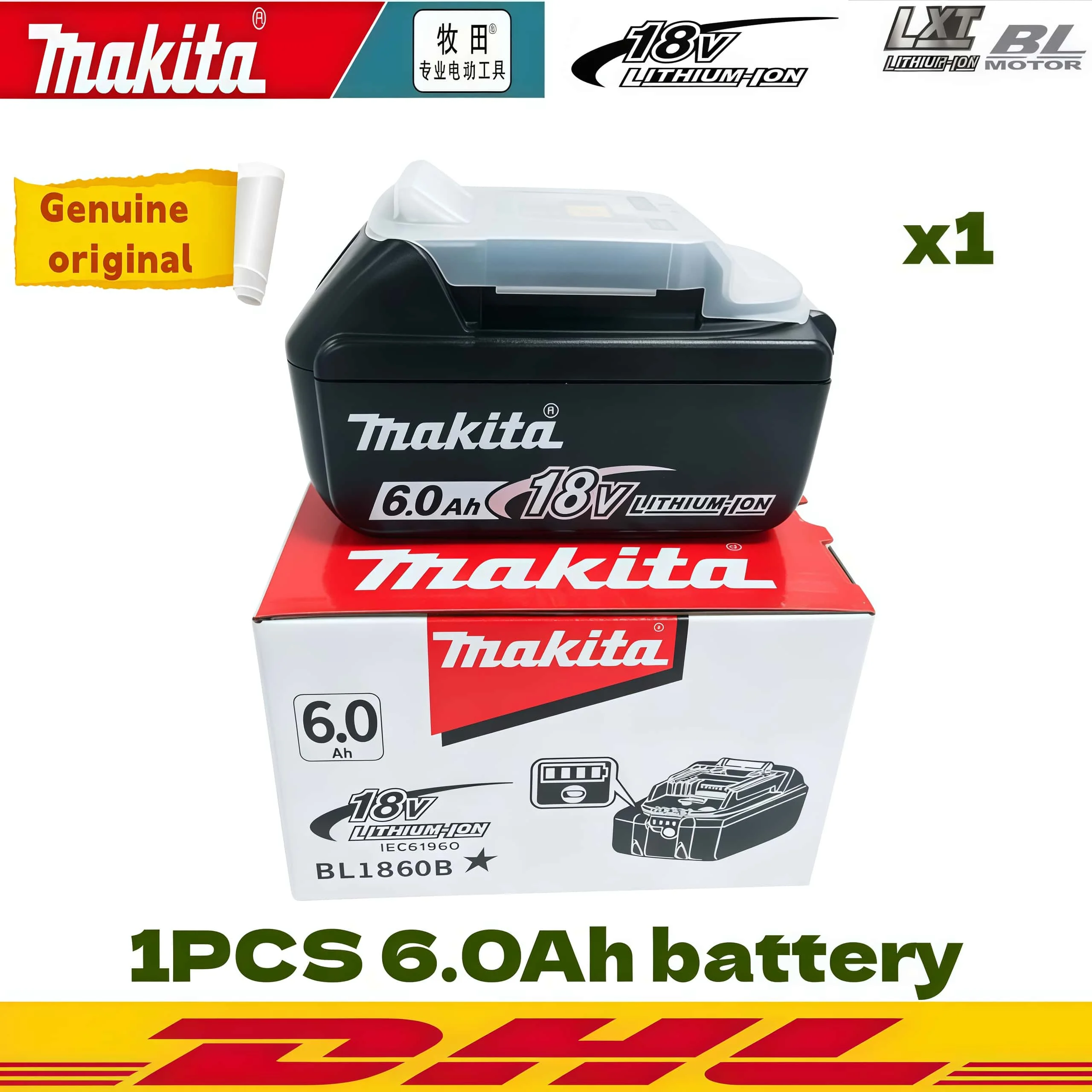 Genuine 6AH Makita BL1860B 6Ah Battery Power Tools Li-ion Replacement LXT BL1850 BL1840 for 18V Screwdriver with BMS 18V Battery image 3
